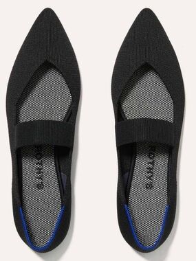 Rothy's Black Pointed Knit Mary Jane Flats with Blue Trim